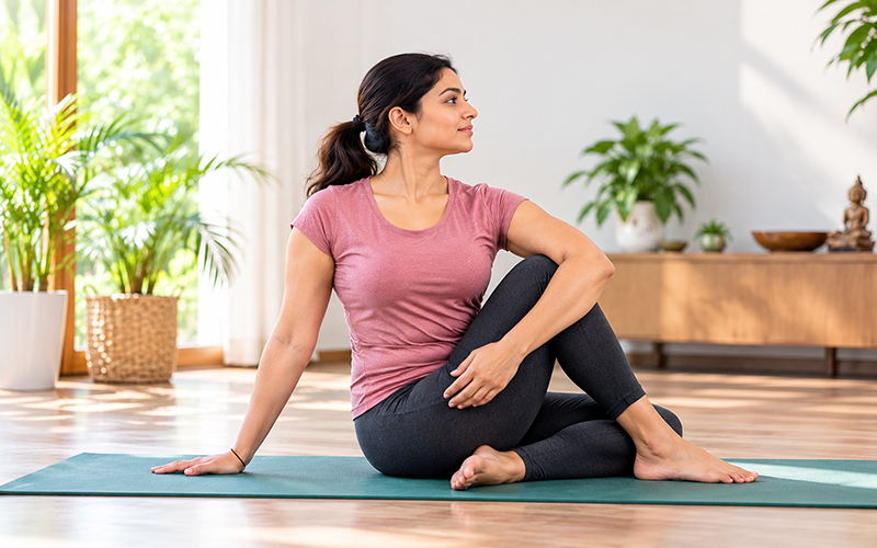 Woman practising yoga for healthy weight